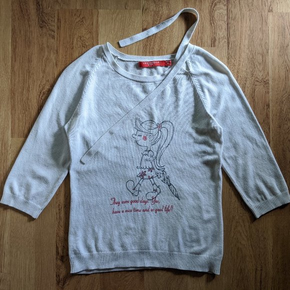 La Chapelle Women 2 XS White Sweater Top Bow Girl - Picture 1 of 8